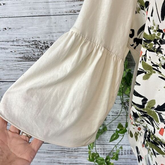 Van Heusen Blouse Tunic size Extra Large Ivory Cream Coral Floral Garden Wedding - Picture 7 of 12